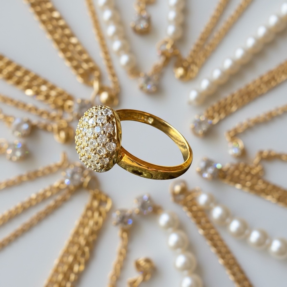 Gold Mossanite Dome Ring - Picture 3 of 8